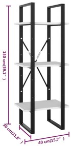 Βιβλιοθήκη με 3 Ράφια Λευκή 40 x 30 x 105 εκ. από Επεξ. Ξύλο - Λευκό