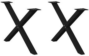 Πόδια Τραπεζιού Σαλονιού σε Σχήμα Χ, 2 τεμ. Μαύρο, Ατσάλι 70x(42-43) εκ.