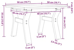 Τραπεζάκι Σαλονιού Πλαίσιο Υ 50x50x35εκ Μασίφ Πεύκο/Χυτοσίδηρος - Καφέ