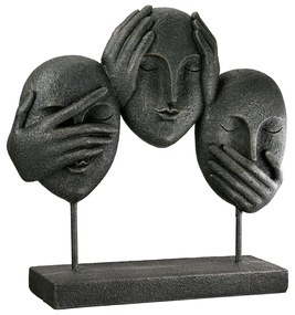 Γλυπτό Face "3 Faces" Πολυρεζίνη Μαύρο PU 30x8.5x29.5cm