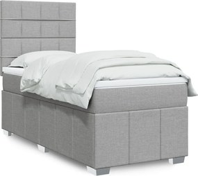 vidaXL Κρεβάτι Boxspring με Στρώμα Ανοιχτό Γκρι 100x200 εκ. Υφασμάτινο