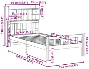 Κρεβάτι Βιβλιοθήκη Χωρίς Στρώμα 90x190 εκ Μασίφ Ξύλο Πεύκου 3322158