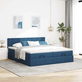 vidaXL Οθωμανικό κρεβάτι με στρώματα &amp; LEDs Μπλε 200x200cm ύφασμα