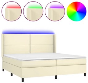 Κρεβάτι Boxspring με Στρώμα &amp; LED Κρεμ 200x200 εκ. Συνθ. Δέρμα - Κρεμ