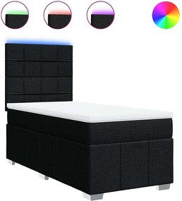 vidaXL Κρεβάτι Boxspring με Στρώμα Μαύρο 90x190 εκ.Υφασμάτινο