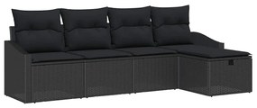 vidaXL Σετ Καναπέ Κήπου με μαξιλάρι 5 pcs Μαύρο Πολυ ράταν