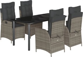 vidaXL Σετ Τραπεζαρίας Κήπου 5 τεμ. Γκρι Συνθ. Ρατάν με Μαξιλάρια