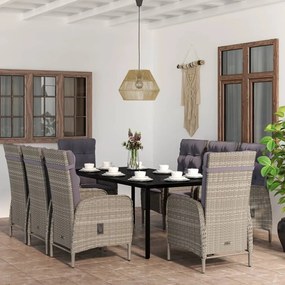 vvidaXL Σετ Τραπεζαρίας Κήπου 9 τεμ. Γκρι / Μαύρο με Μαξιλάρια