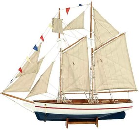Ξύλινο Παραδοσιακό Καράβι Ιστιοφόρο 70x14xH64cm,Χρώμα Λευκό-Μπλε 31098