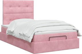 vidaXL Κρεβάτι Ottoman με στρώμα Ροζ 120 x 200 cm Βελούδο
