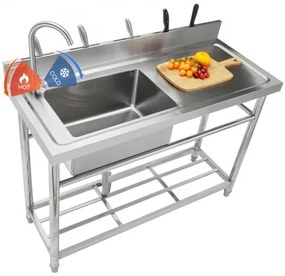 VEVOR Stainless Steel Utility Sink, Free Standing Single Bowl Commercial Kitchen Sink Set w/Workbench, 47 x 19.7 x 37.4 in Commercial Single Bowl Sinks for Garage, Restaurant, Laundry, NSF Certified