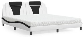 Κρεβάτι με Στρώμα Μαύρο/Λευκό 180x200 εκ. από Συνθετικό Δέρμα - Λευκό