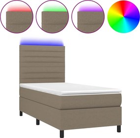 vidaXL Κρεβάτι Boxspring με Στρώμα &amp; LED Taupe 90x190 εκ. Υφασμάτινο