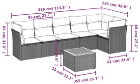 vidaXL Καναπές Σετ 7 Τεμαχίων Μαύρο Συνθετικό Ρατάν με Μαξιλάρια