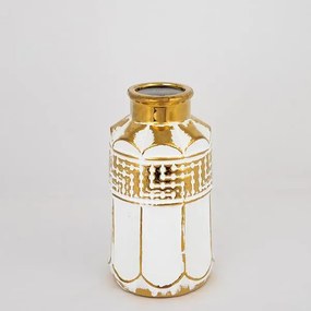 ΒΑΖΟ ΚΕΡΑΜΙΚΟ ΛΕΥΚΟ - ΧΡΥΣΟ 14x14x26cm (Συσκευασία 2 τεμαχίων)