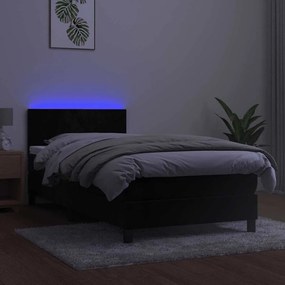 vidaXL Κρεβάτι Boxspring με Στρώμα &amp; LED Μαύρο 80x200 εκ. Βελούδινο