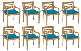 Καρέκλες Batavia 8 τεμ. από Μασίφ Ξύλο Teak με Μαξιλάρια - Μπλε