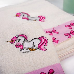 Παιδικές Πετσέτες (Σετ 2τμχ) Dimcol Unicorn 189 Ecru-Pink