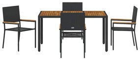 vidaXL Σέτ φαγητού για κήπο 5 pcs Μαύρο και Ξύλο συνθετικό ρατάν