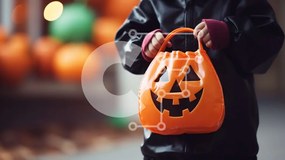 Intra Συλλεκτικό Ξύλινο Παζλ Plywood  4mm - Παιδί με τσάντα σε σχήμα κολοκύθας που γιορτάζει το Halloween Σε Ξύλινο Κουτί - Διαστάσεις: 10x10 cm – 25 κομμάτια