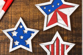 Σετ των 2 Intra απο ξύλο plywood 3mm-4mm πάχος – Patriotic Star Decor  κοπής με λέιζερ Δίασταση  20x20 cm INTRAFABR-122197611