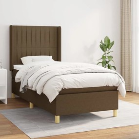 vidaXL Κρεβάτι Boxspring με Στρώμα Σκούρο Καφέ 90x200 εκ. Υφασμάτινο