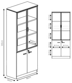Ντουλάπα γραφείου με γυάλινες πόρτες Oscar καρυδί-ανθρακί 80x40x200εκ 80x40x200 εκ.