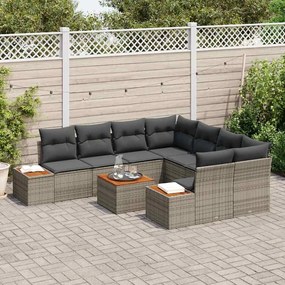 vidaXL Σετ Καναπέ Κήπου με αποθήκευση 9 pcs Γκρι Πολυ ράταν