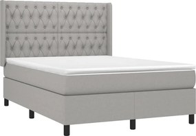 vidaXL Κρεβάτι Boxspring με Στρώμα &amp; LED Αν.Γκρι 140x200εκ. Υφασμάτινο