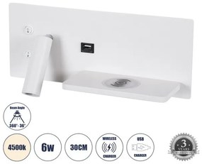 Απλίκα Φωτιστικό Τοίχου Ξενοδοχείου LED 6W 720lm Δεξί PALADIN Globostar-61354-Λευκό 61354