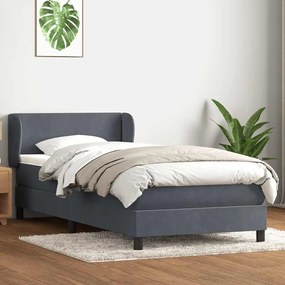 vidaXL Κρεβάτι Boxspring με Στρώμα Σκούρο Γκρι 90x210 εκ. Βελούδινο