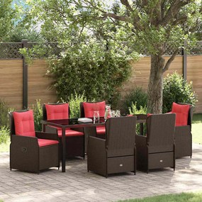 vidaXL Σέτ φαγητού για κήπο με μαξιλάρι 7 pcs Καφέ Πολυ ράταν