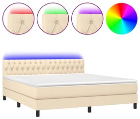 Κρεβάτι Boxspring με Στρώμα &amp; LED Κρεμ 180x200 εκ. Υφασμάτινο  - Κρεμ