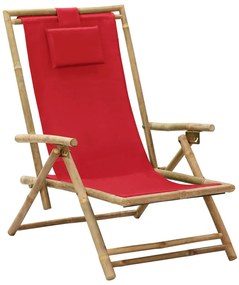 vidaXL Σεζλόνγκ Ανακλινόμενη Κόκκινη από Μπαμπού και Ύφασμα