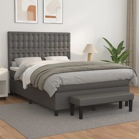 Κρεβάτι Boxspring με Στρώμα Γκρι 140x190εκ. από Συνθετικό Δέρμα - Γκρι