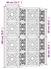 Διαχωριστικό Χώρου με 4 Πάνελ Καφέ/Μαύρο Μασίφ Ξύλο Παυλώνιας - Καφέ