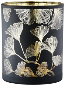 Φανάρι Καταιγίδας Cylindrical "Ginkgo" Ginkgo Motif Γυάλινο Μαύρο PU 18 H. cm D. 7 cm