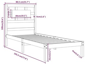 Πλαίσιο Κρεβατιού 75 x 190 εκ. από Μασίφ Ξύλο Small Single - Καφέ