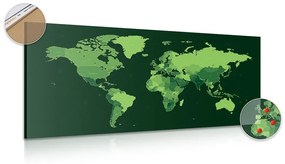 Εικόνα σε φελλό λεπτομερής παγκόσμιος χάρτης σε πράσινο χρώμα - 100x50  flags