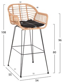 ΣΚΑΜΠΟ ΜΠΑΡ ΨΗΛΟ ALLEGRA  ΜΠΕΖ P.E. RATTAN-ΜΑΥΡΟ ΜΕΤΑΛΛΟ 54x55x108Υεκ.