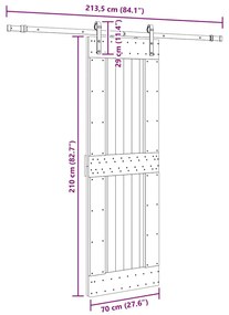 Συρόμενη Μεσόπορτα με Μηχανισμό 70 x 210 εκ. Μασίφ Ξύλο Πεύκου - Καφέ