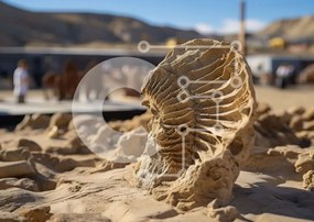 Intra Συλλεκτικό Ξύλινο Παζλ Plywood 4mm - Απολιθωμένο γλυπτό αμμωνίτη στην έρημο με ανθρώπους Σε Ξύλινο Κουτί - Διαστάσεις: 10x10 cm – 25 κομμάτια