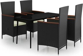 vidaXL Σετ Τραπεζαρίας Κήπου 5 Τεμαχίων Μαύρο με Μαξιλάρια
