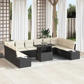 vidaXL Σετ Καναπέ Κήπου με μαξιλάρι 11 pcs Μαύρο και κρεμ