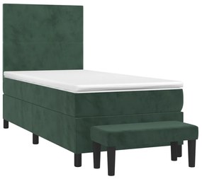 vidaXL Κρεβάτι Boxspring με Στρώμα Σκούρο Πράσινο 90x200 εκ. Βελούδινο