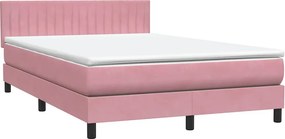 vidaXL Κρεβάτι Boxspring με Στρώμα &amp; LED ροζ 160x220 cm Βελούδινο
