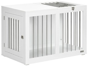 PawHut Κλουβί για σκύλους με 2 πόρτες, Κλουβί μεταφοράς σκύλων, Κλειδωμένο, Ατσάλινο πλέγμα, 80 x 50 x 56,5 cm, Λευκό + Ασημί