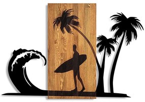 Διακοσμητικό Τοίχου Surfer Life 899SKL2621 57x84cm Walnut-Black Wallity Μέταλλο,Ξύλο