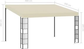 vidaXL Κιόσκι Επιτοίχιο 3 x 4 μ. Κρεμ Υφασμάτινο