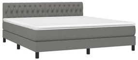 vidaXL Κρεβάτι Boxspring με Στρώμα & LED Σκ.Γκρι 180x200 εκ Υφασμάτινο